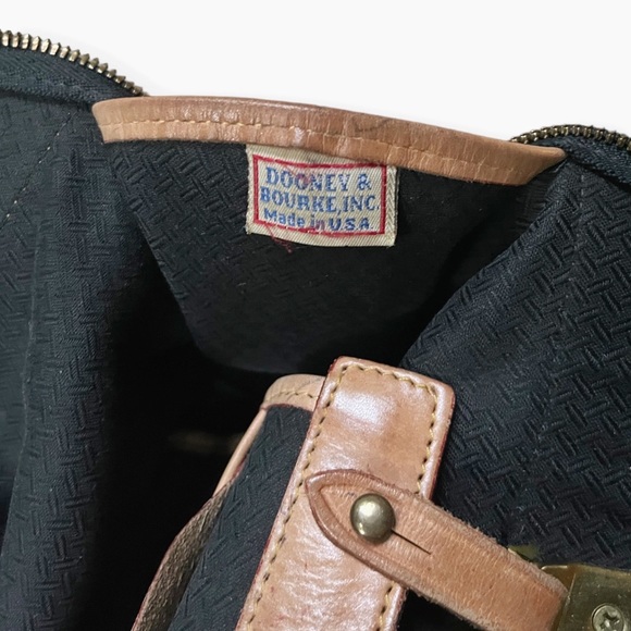 Vintage Dooney & Bourke Black Fabric and Natural/Tan Leather Satchel Handbag - Picture 14 of 16